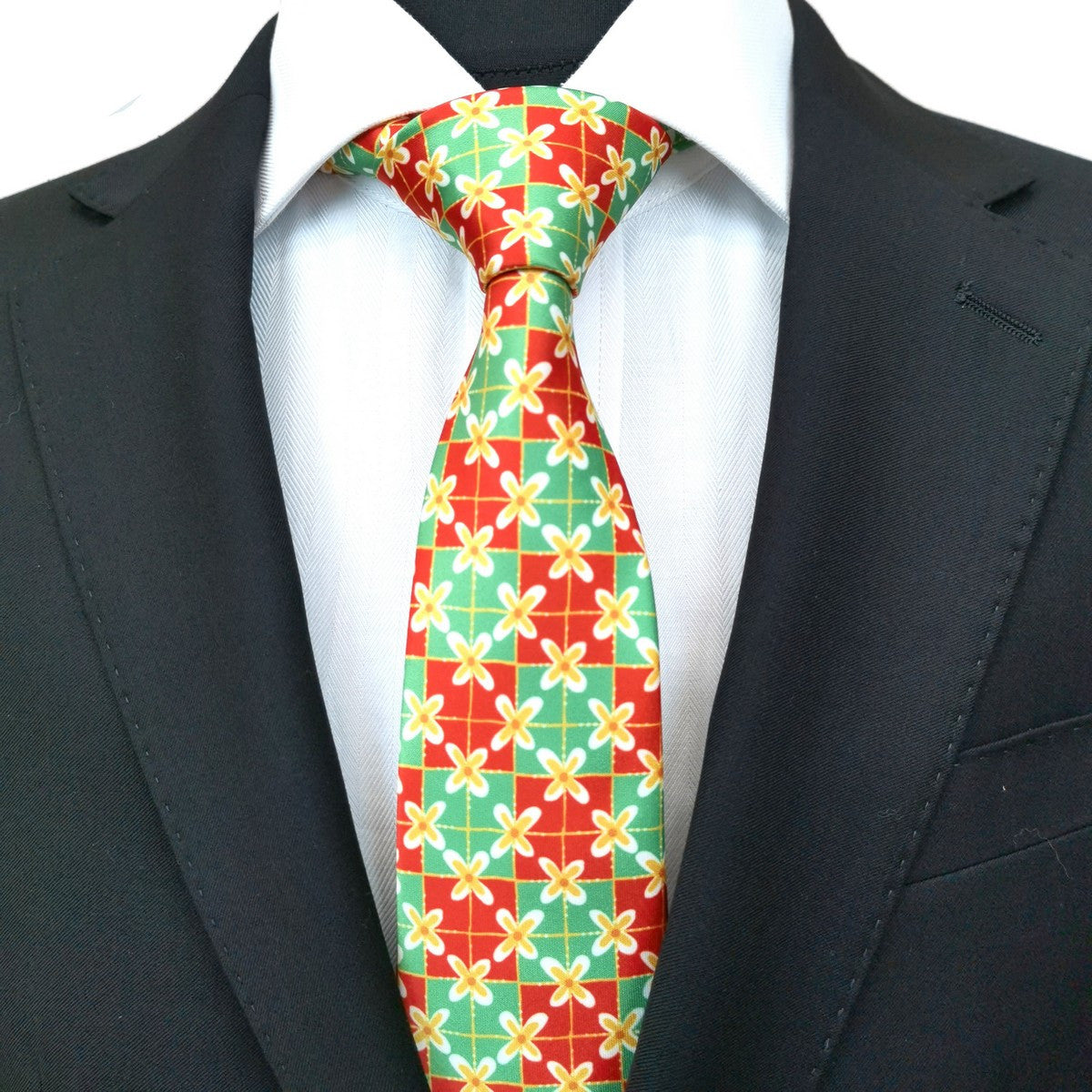 Green Coral Square Geometric Tie-1