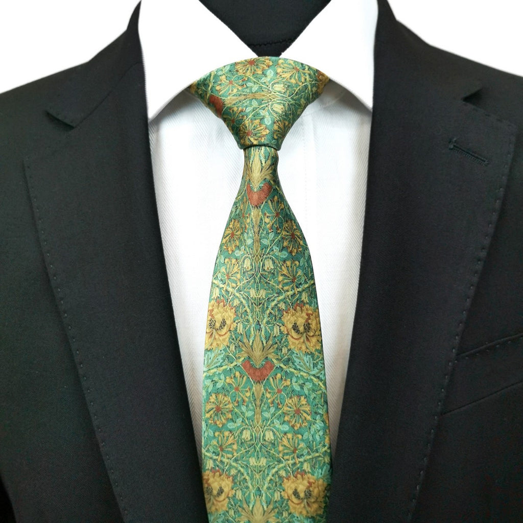 Green Gold Floral Tie-1