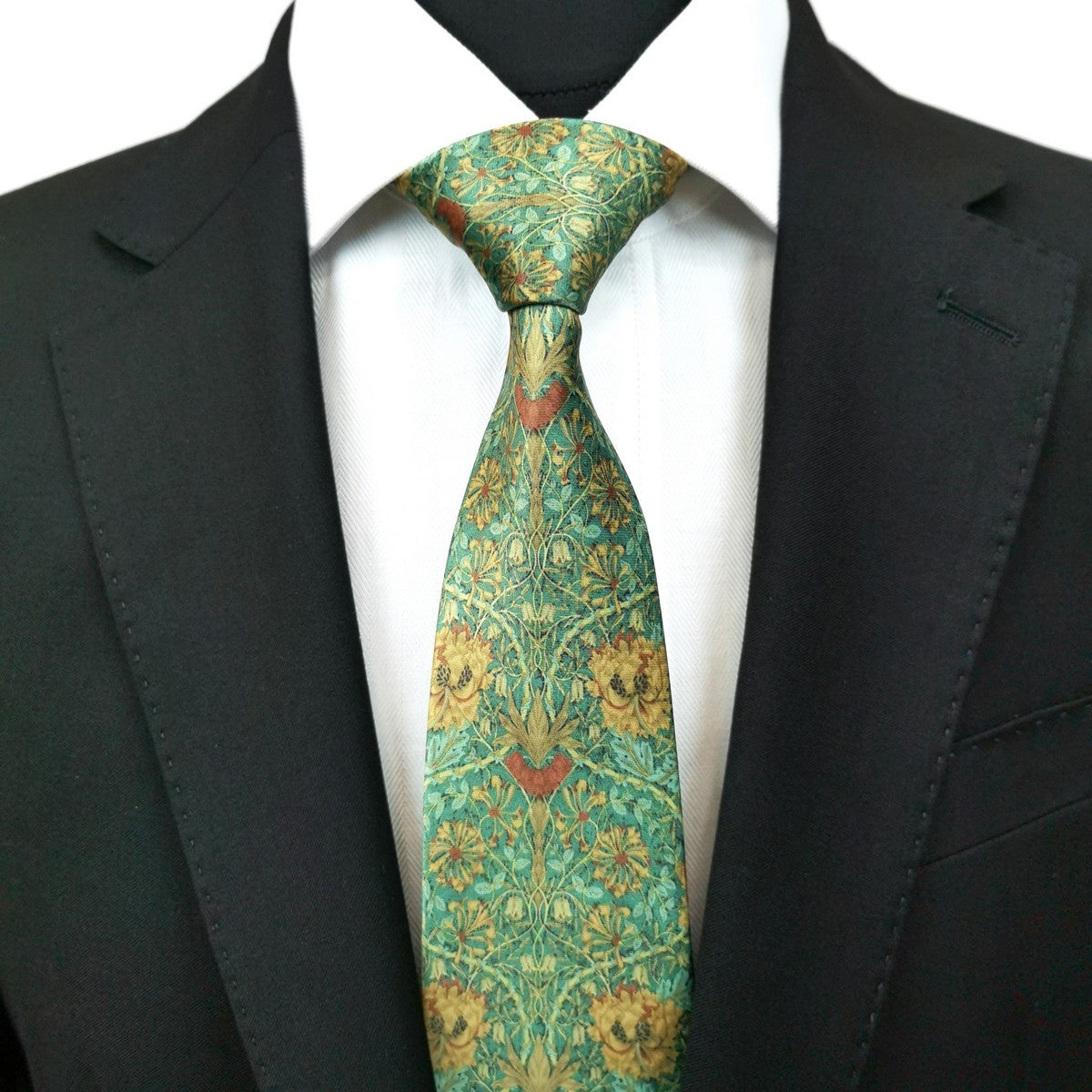 Green Gold Floral Tie-1