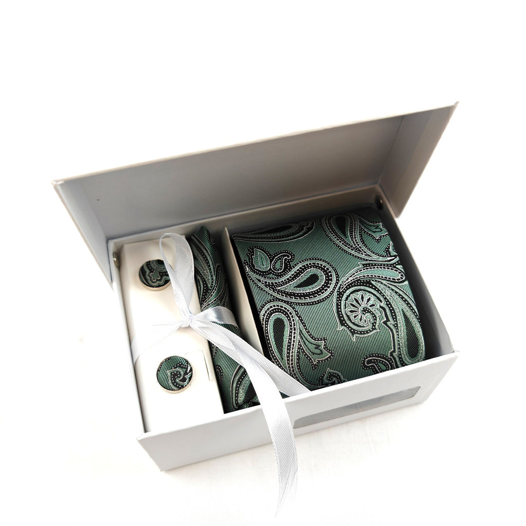 Emerald Green Paisley Tie & Cufflinks Set-0