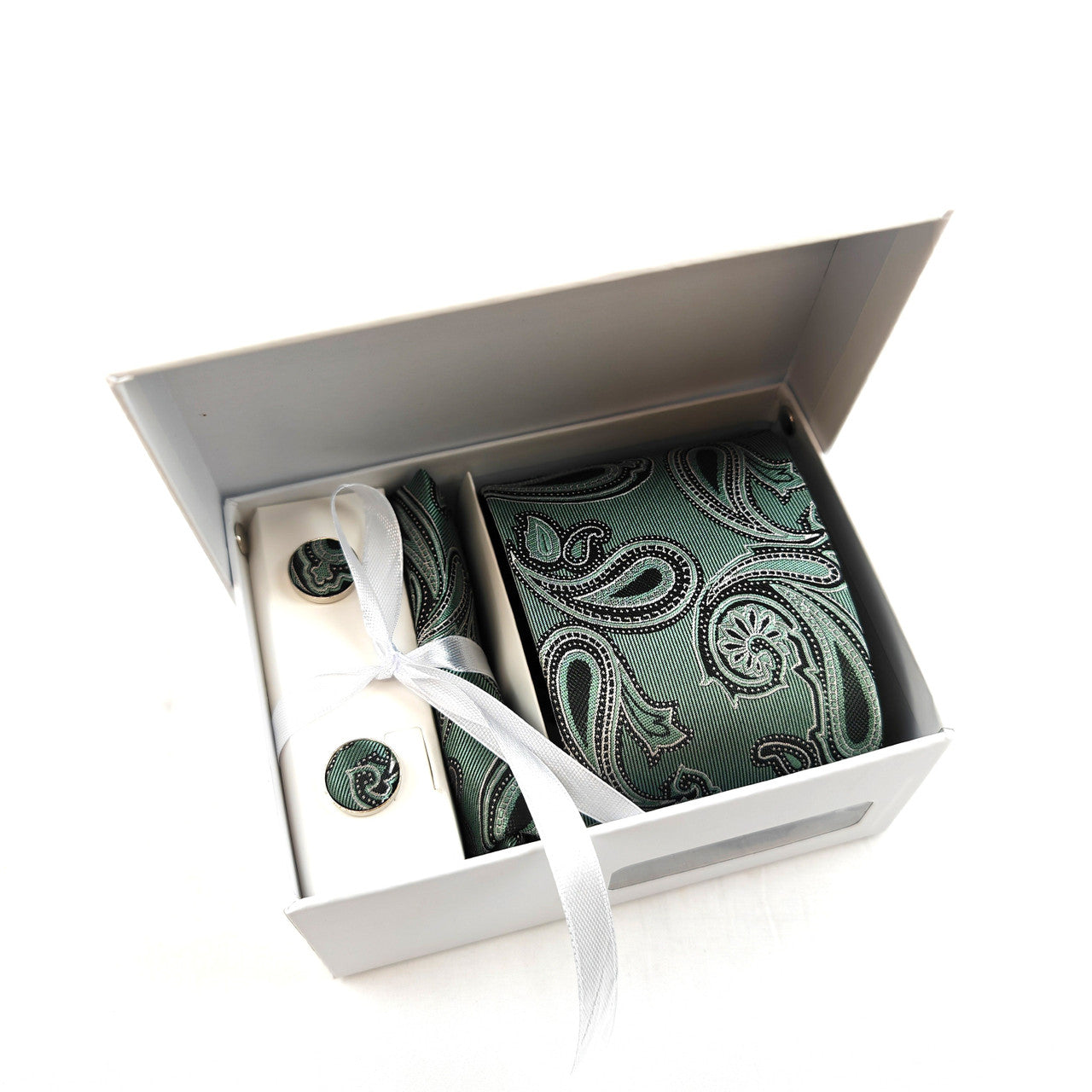 Emerald Green Paisley Tie & Cufflinks Set-0