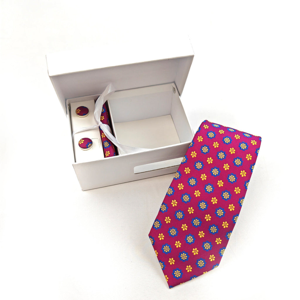 Magenta Geometric Tie & Cufflinks Set-1