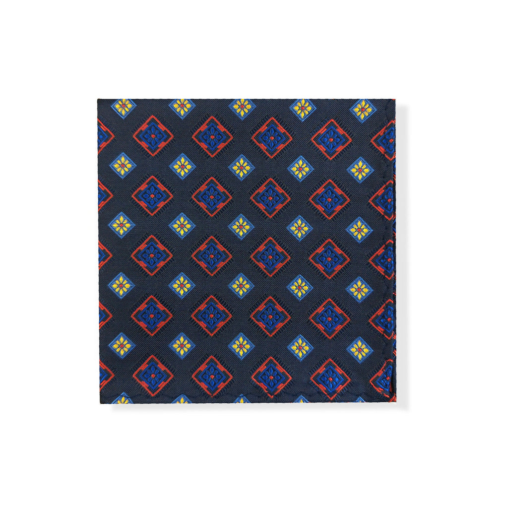 Navy Red & Yellow Squares Geometric Tie Set-2