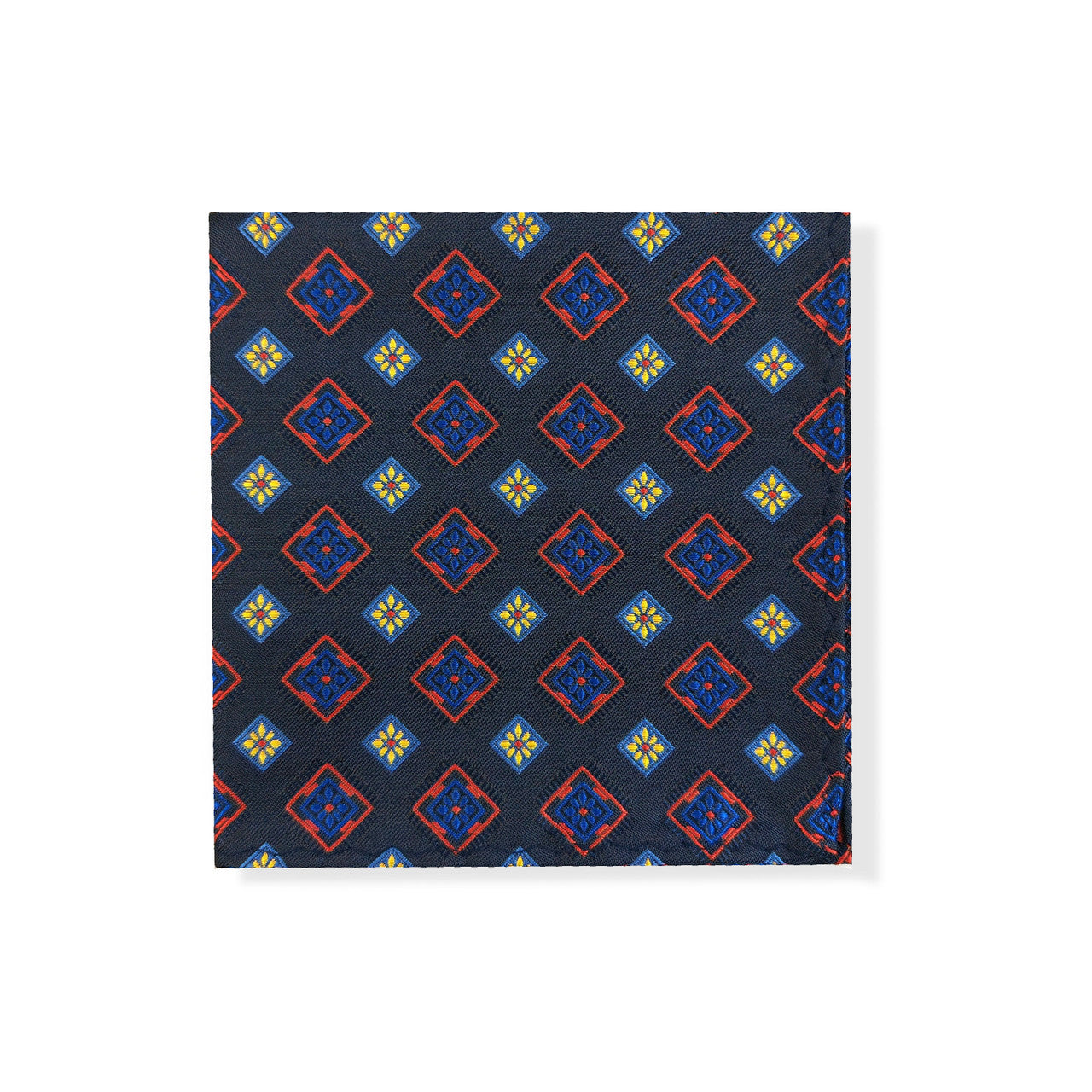 Navy Red & Yellow Squares Geometric Tie Set-2