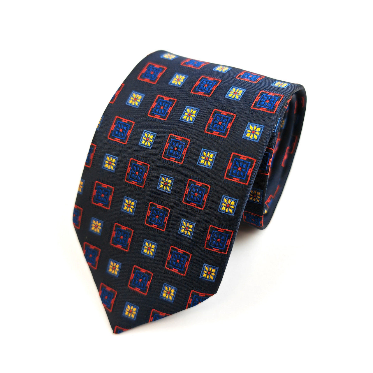 Navy Red & Yellow Squares Geometric Tie Set-1