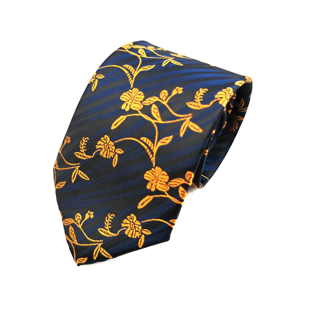 Navy Gold Floral Tie & Pocket Square Set-1