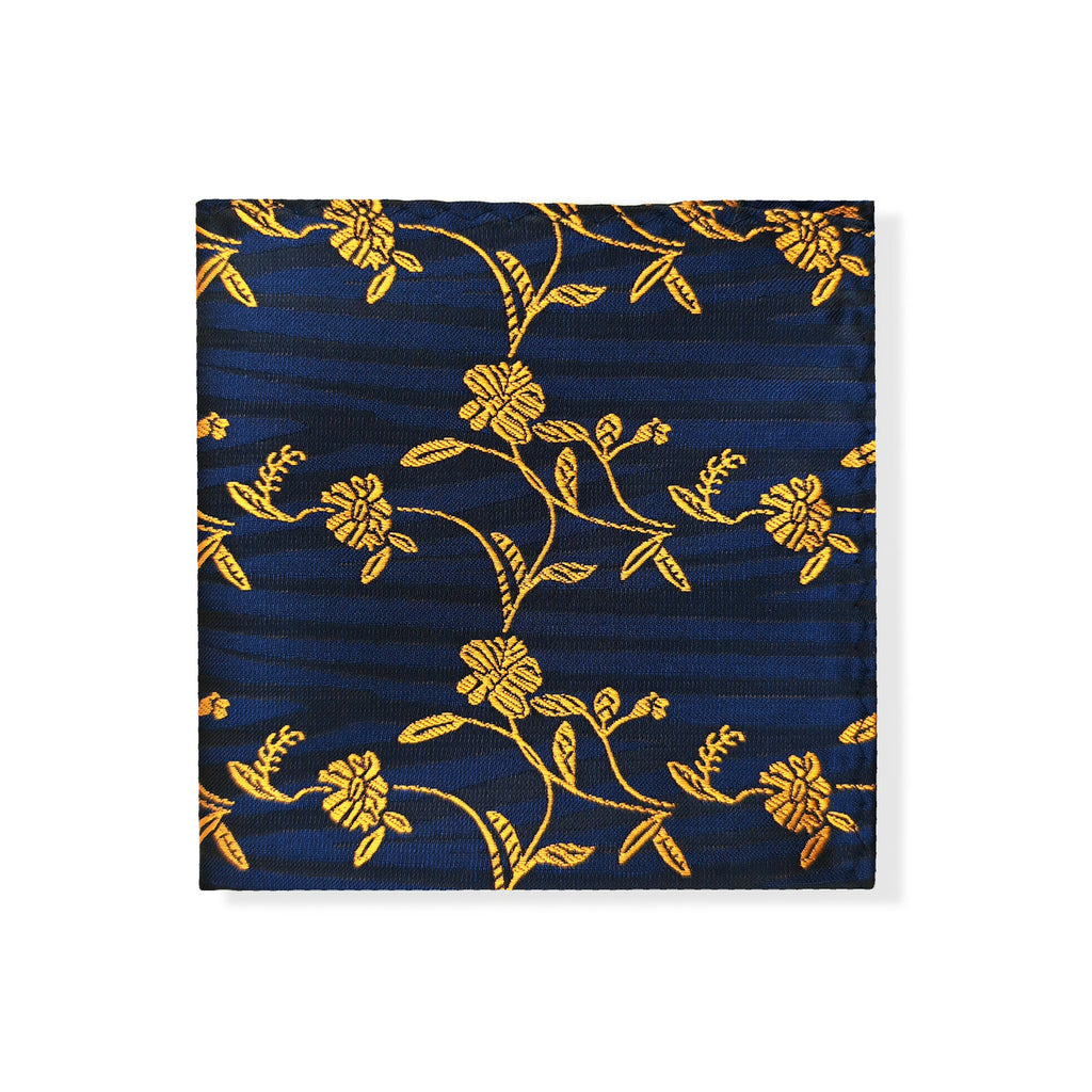 Navy Gold Floral Tie & Pocket Square Set-2