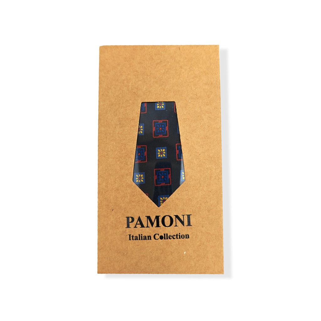 Navy Red & Yellow Squares Geometric Tie Set-0