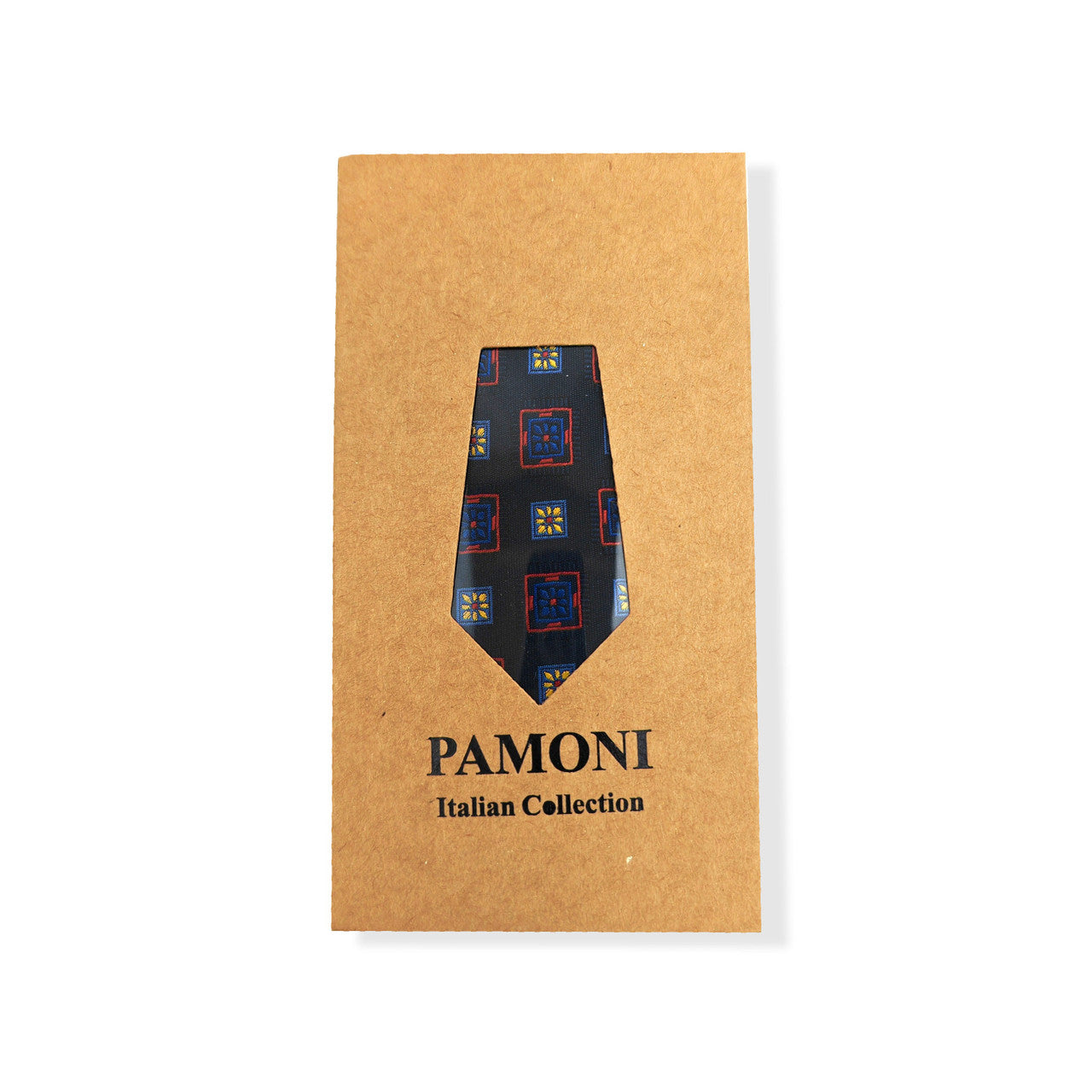 Navy Red & Yellow Squares Geometric Tie Set-0