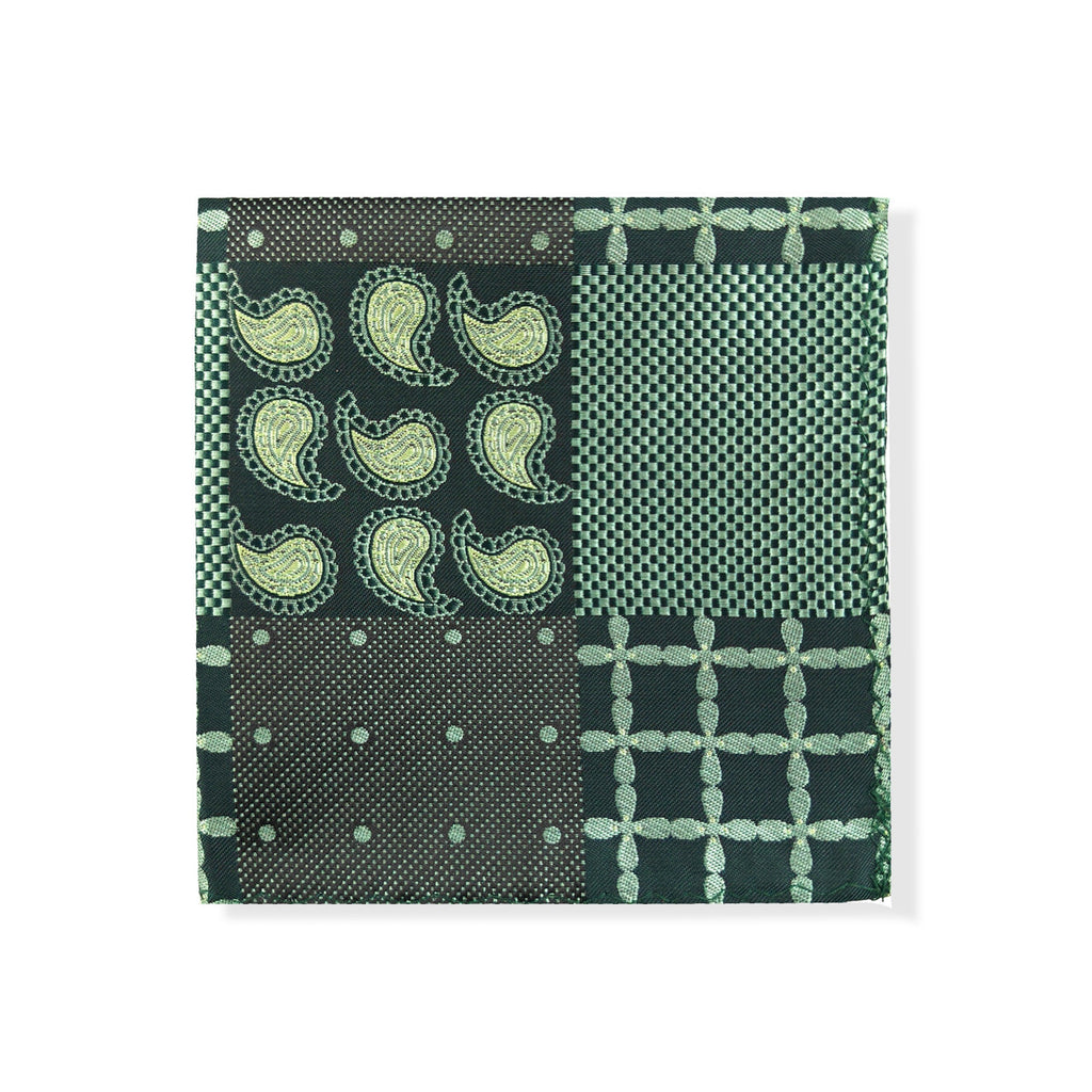 Green Paisley Check Tie & Pocket Square Set-2