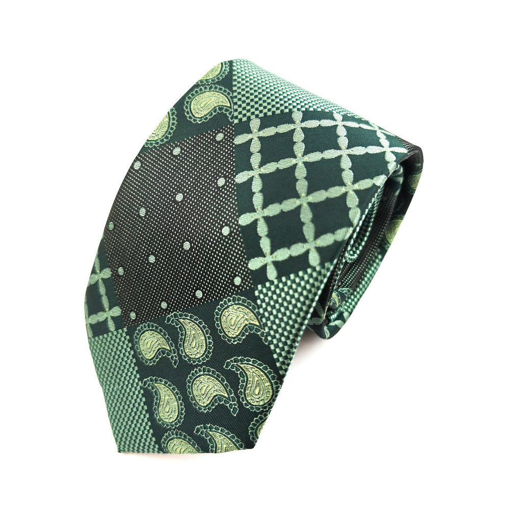 Green Paisley Check Tie & Pocket Square Set-1