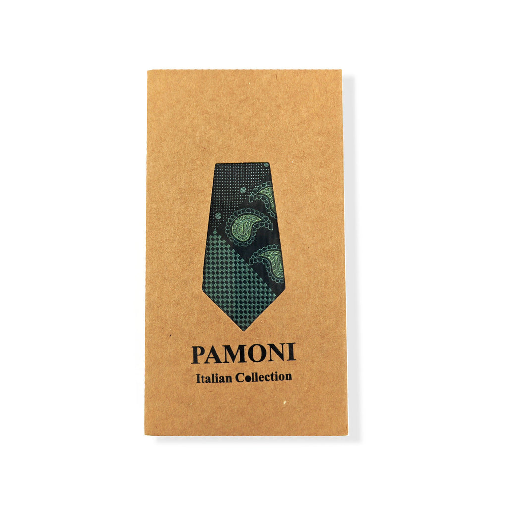 Green Paisley Check Tie & Pocket Square Set-0