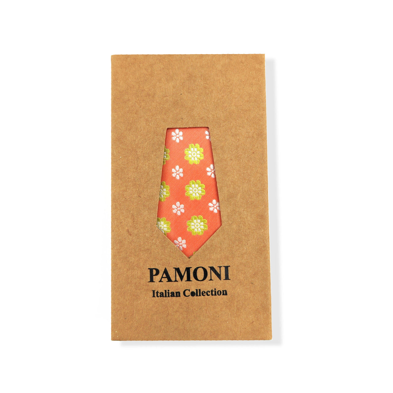 Peach Lime Flower Geometric Tie & Pocket Square Set-0