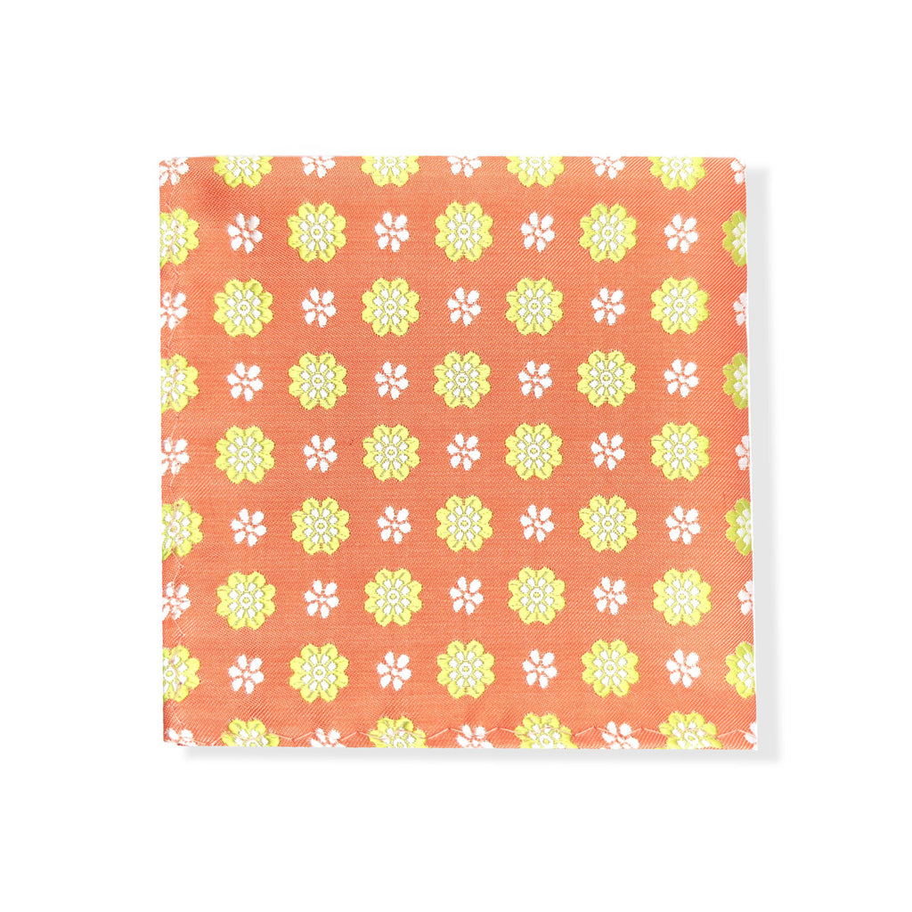 Peach Lime Flower Geometric Tie & Pocket Square Set-2
