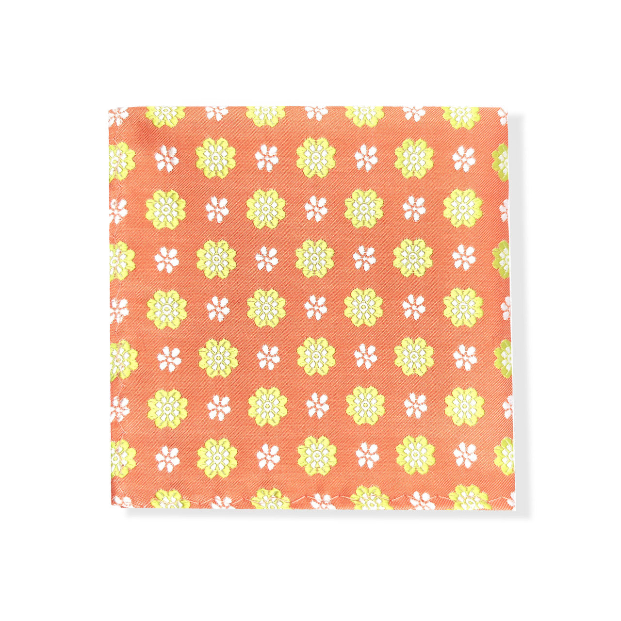 Peach Lime Flower Geometric Tie & Pocket Square Set-2