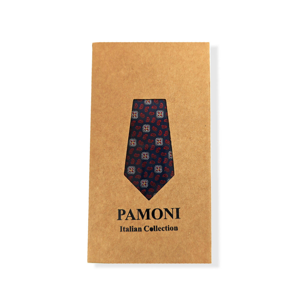Blue and Red Geometric Tie & Pocket Square Set-0