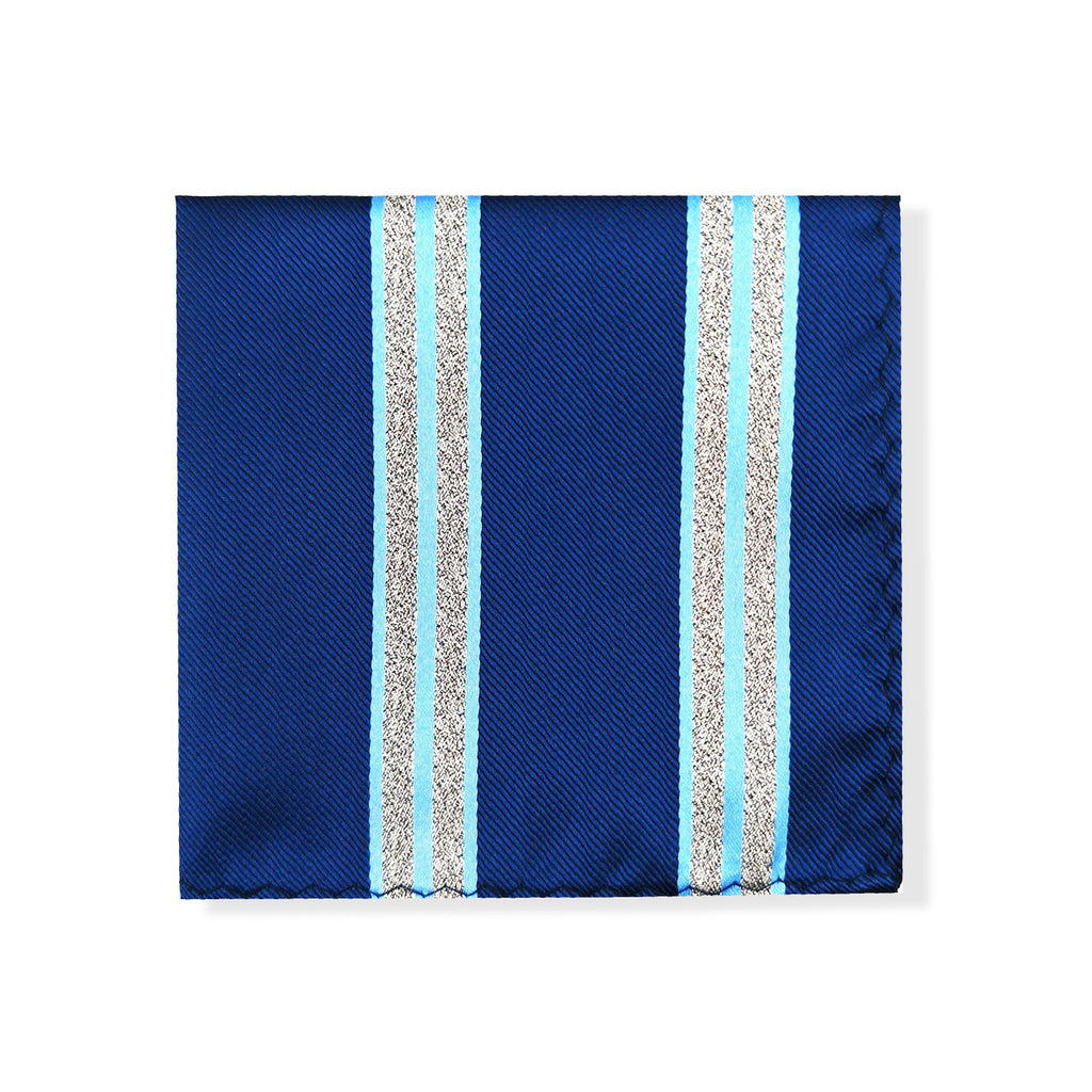 Blue Silver Bold Stripe Tie & Pocket Square Set-2