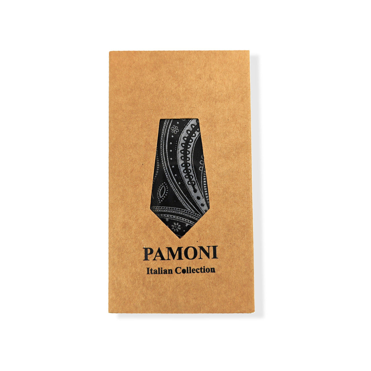 Black Silver Paisley Tie & Pocket Square Set-0