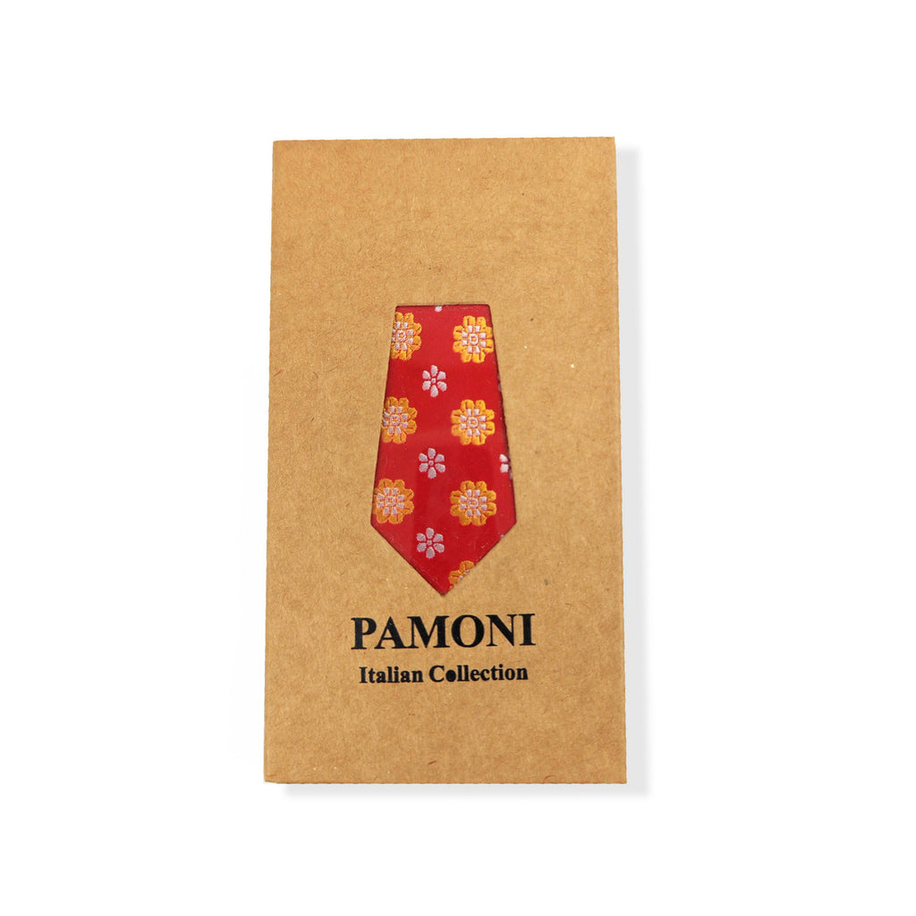 Red Yellow Flower Geometric Tie & Pocket Square Set-0