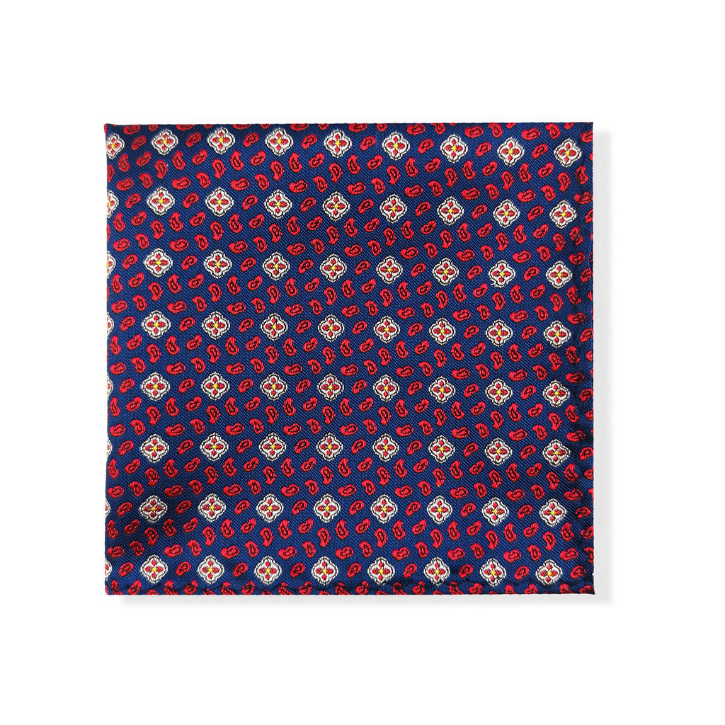 Blue and Red Geometric Tie & Pocket Square Set-2