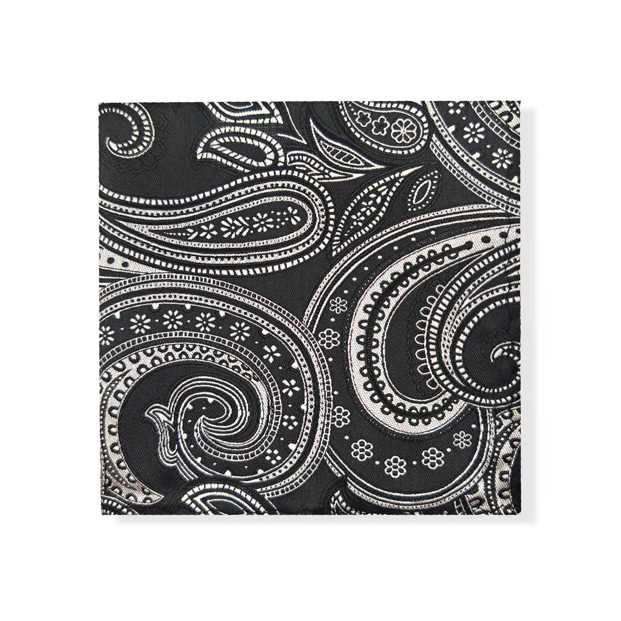 Black Silver Paisley Tie & Pocket Square Set-1