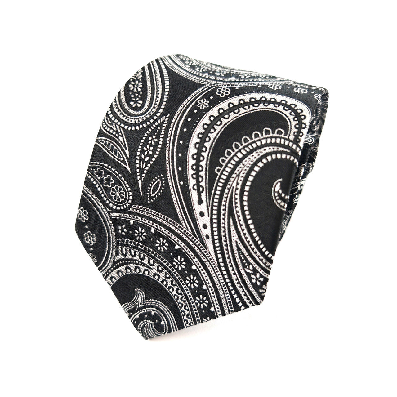 Black Silver Paisley Tie & Pocket Square Set-2