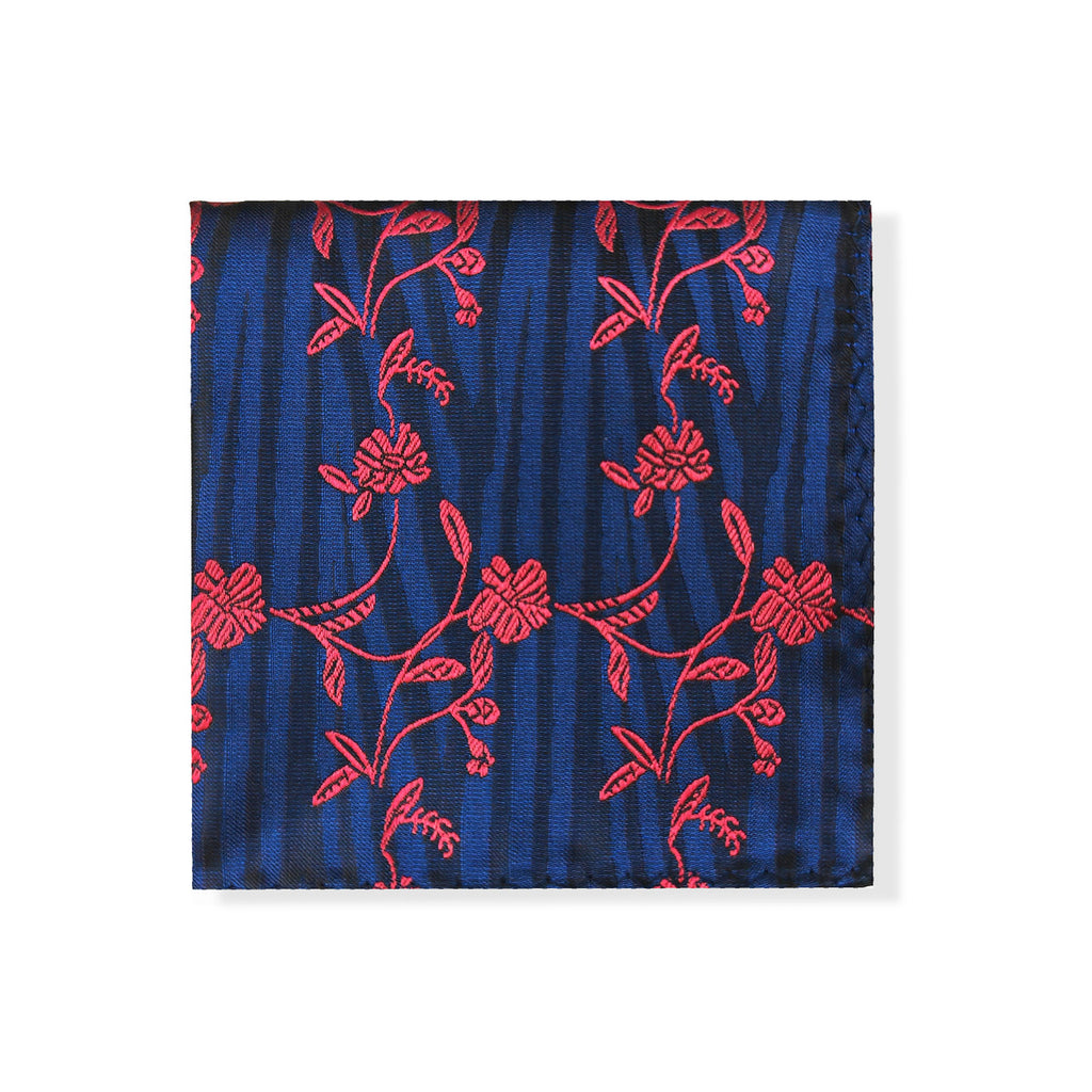 Navy Burgundy Floral Tie & Pocket Square Set-1