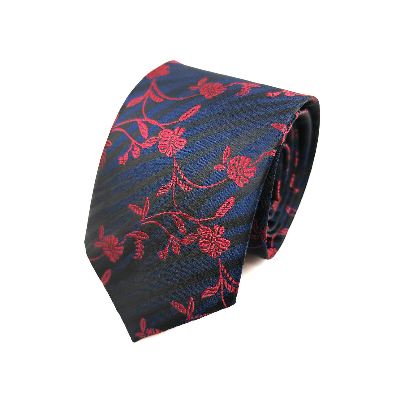 Navy Burgundy Floral Tie & Pocket Square Set-0