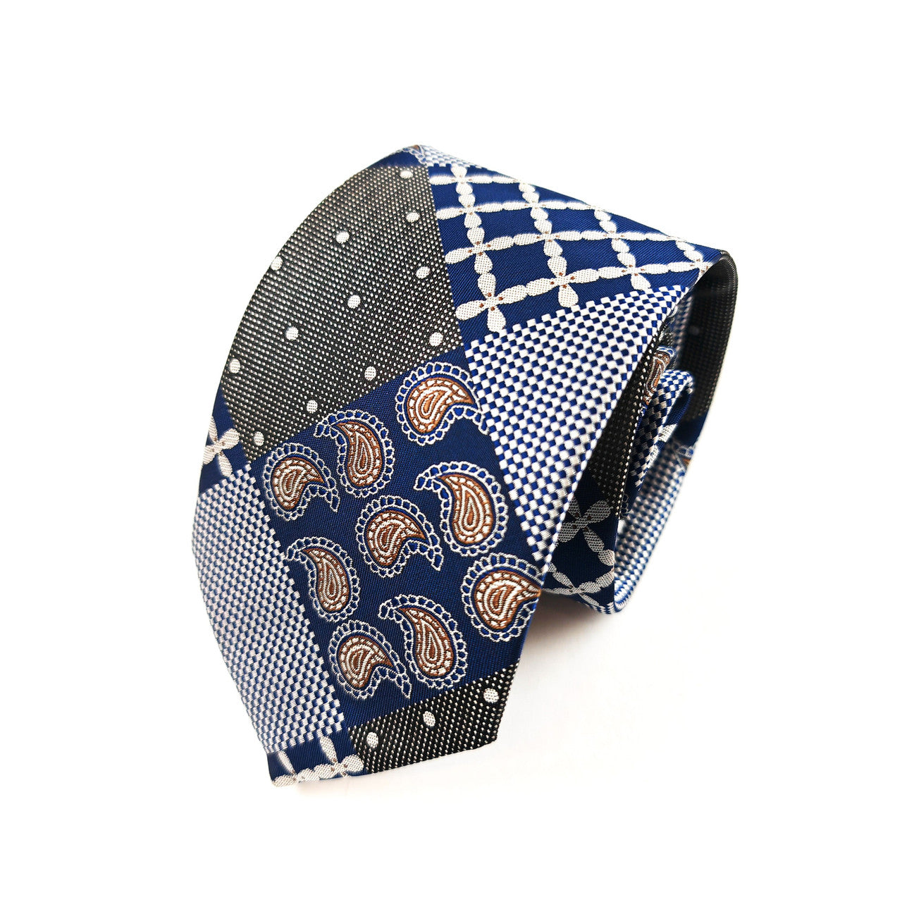 Navy Brown Paisley Check Tie & Pocket Square Set-1