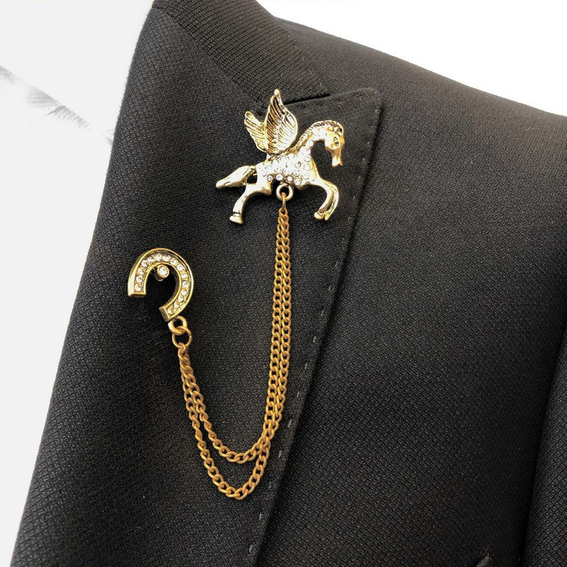 Jewelled Pegasus Chain Lapel Pin-1