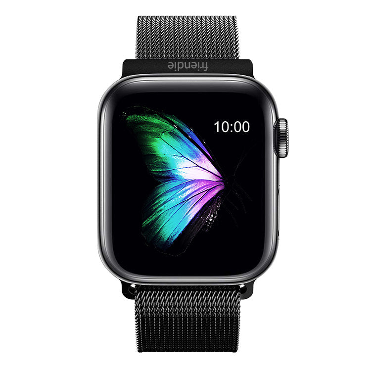 Stainless Steel Link Woven Mesh Infinite Loop Band - The Melbourne in Black - Compatible with Apple Watch Size 38mm to 41mm-0
