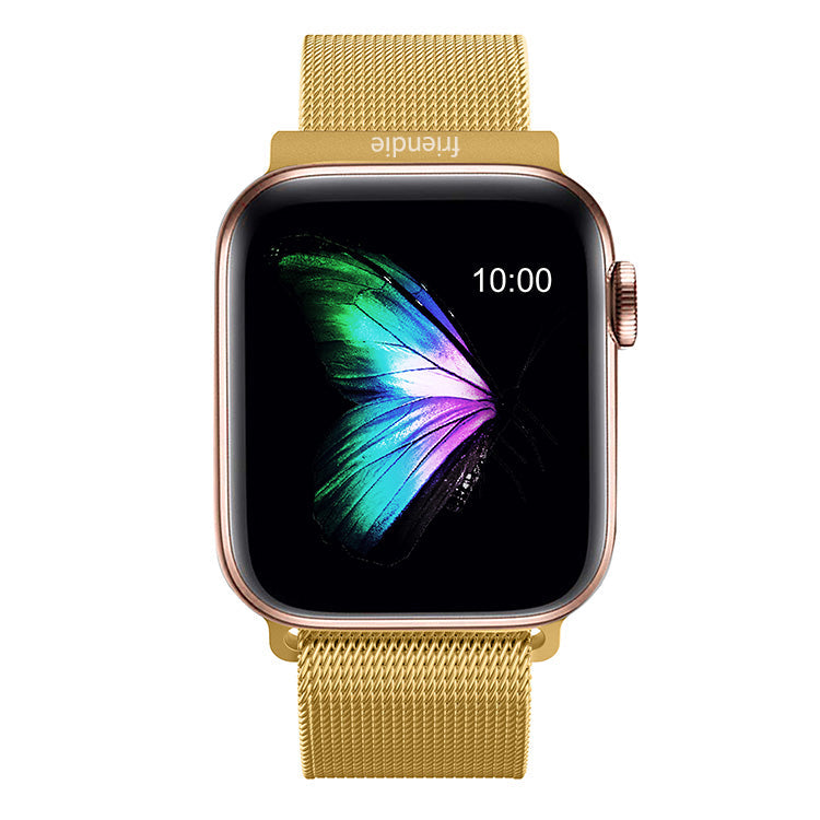 Stainless Steel Link Woven Mesh Infinite Loop Band - The Melbourne in Gold Large - Compatible with Apple Watch Size 42mm to 45mm-0