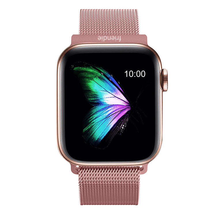 Stainless Steel Link Woven Mesh Infinite Loop Band - The Melbourne in Rose Gold Large - Compatible with Apple Watch Size 42mm to 45mm-0