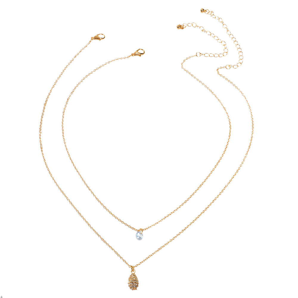 2 pcs Fashion Women Jewellery Rhinestone Decor Gold Chain Water Drop Necklace