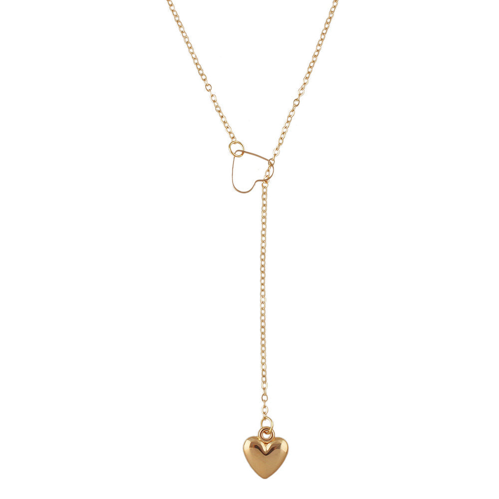 Minimalist Gold Chain Heart Lock Y Lariat Necklace Trendy Women Teens Jewellery-4