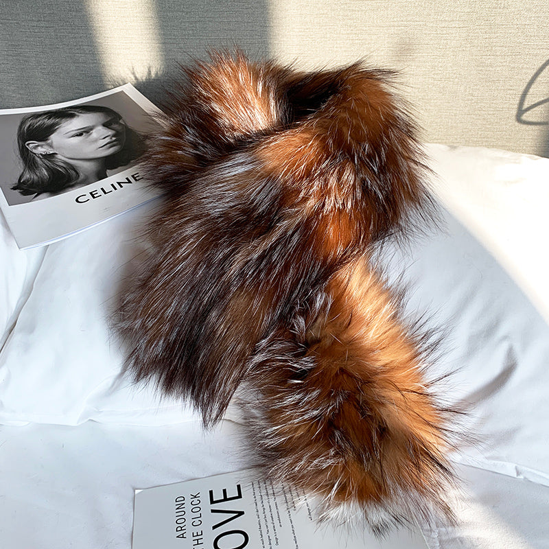 Fox Fur Knitted Scarf Warm Double-Sided Fur Neck Scarf-0