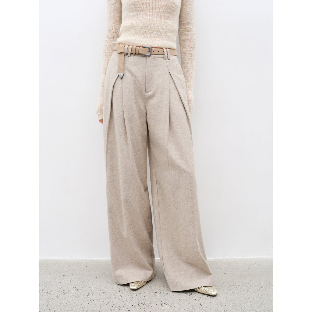 "City Stroll" casual and relaxed wool-blend double-pleated straight draped wide-leg casual trousers for autumn-5