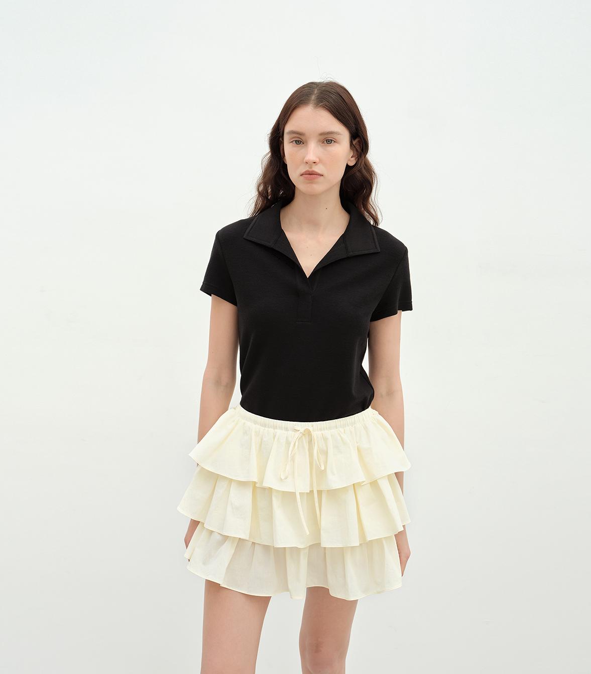 "Dublin" Lapel Straight Shoulder Slim Fit Short Sleeve T-shirt Tops Women-4