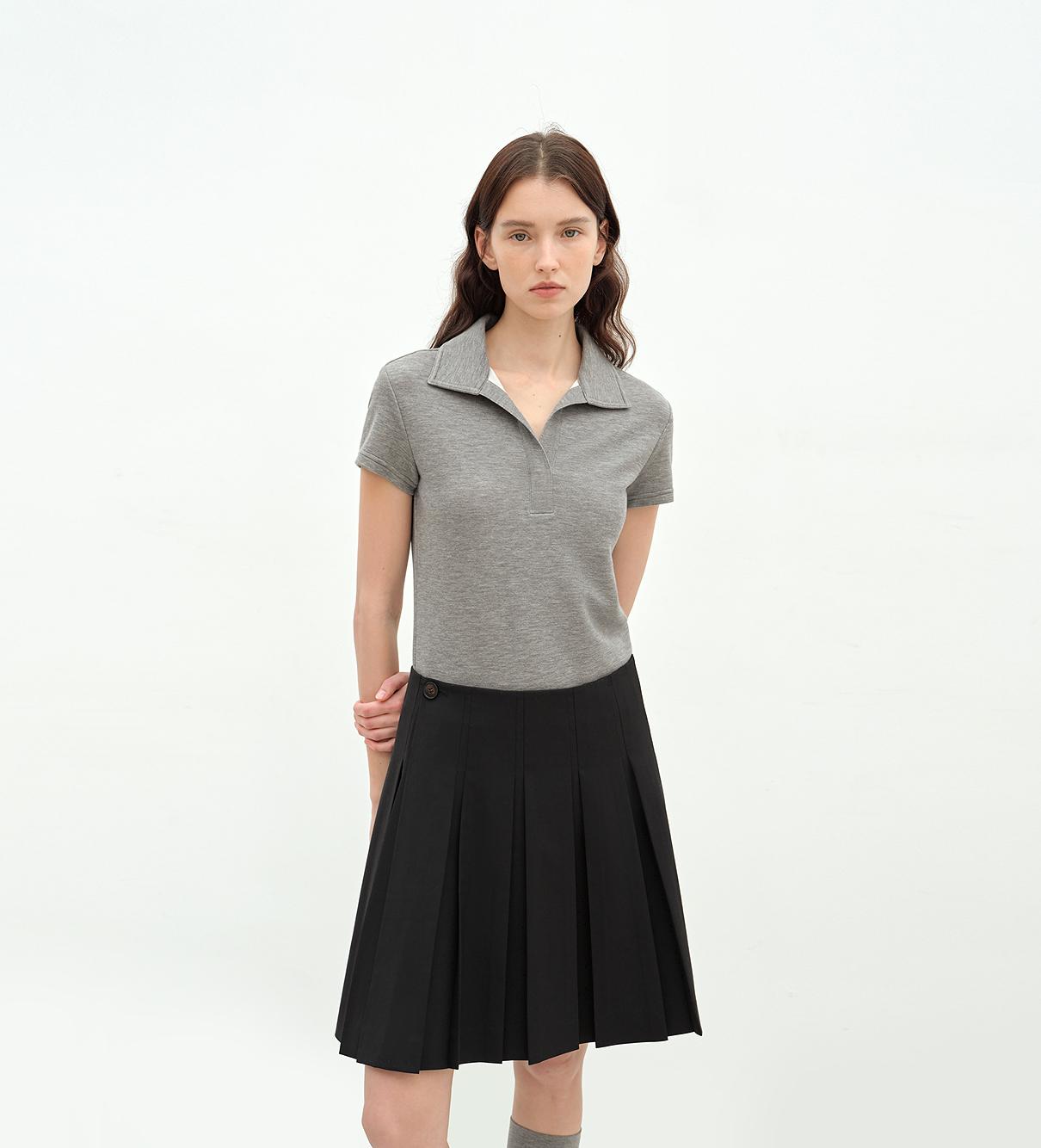 "Dublin" Lapel Straight Shoulder Slim Fit Short Sleeve T-shirt Tops Women-5