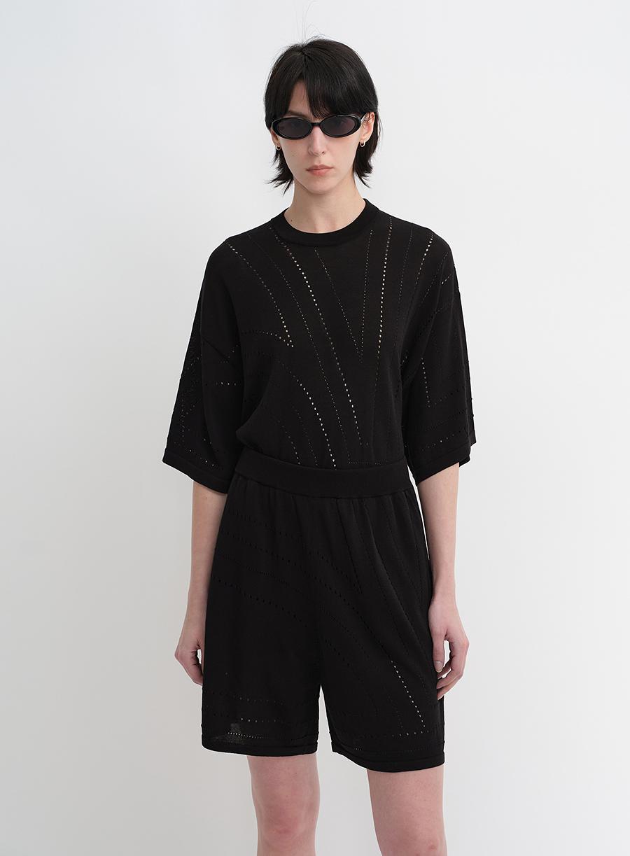 Customized Acetate Cotton Geometric Lines Knitted Suit-5