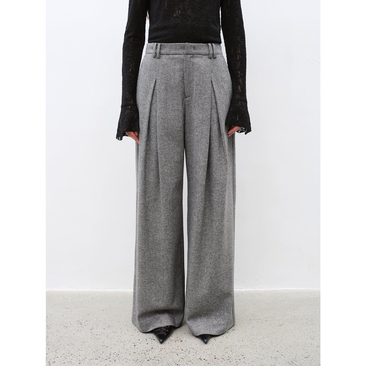 "City Stroll" casual and relaxed wool-blend double-pleated straight draped wide-leg casual trousers for autumn-7