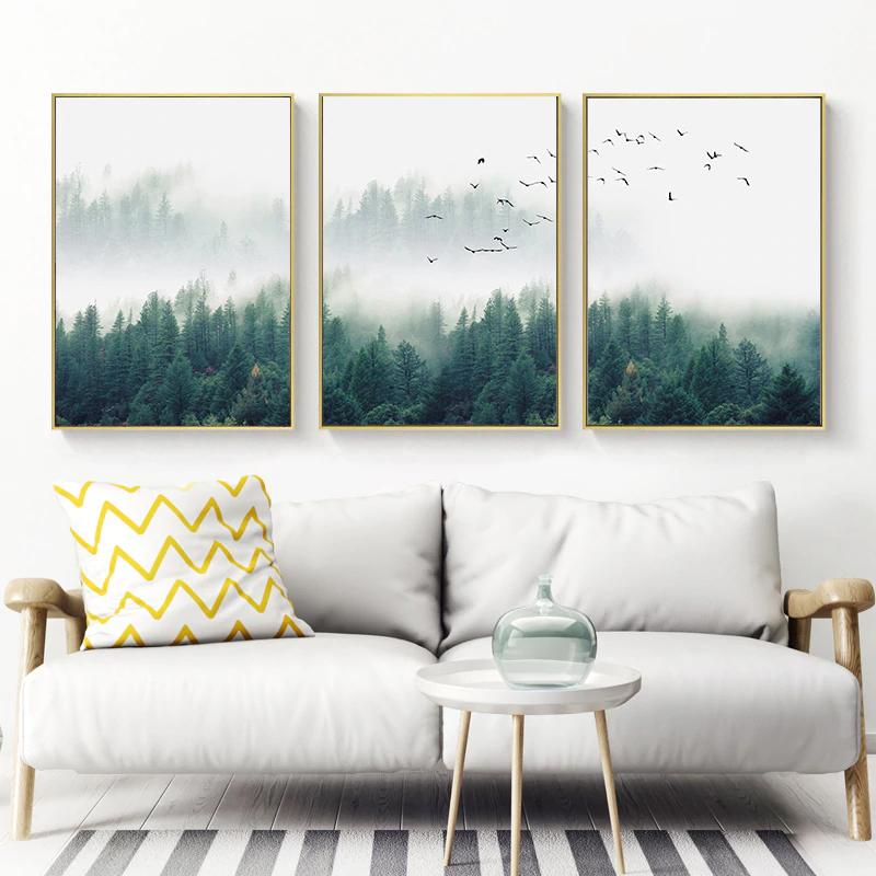NNEDSZ Wall Art 50cmx70cm Mystical Forest  3 Sets Gold Frame Canvas-2
