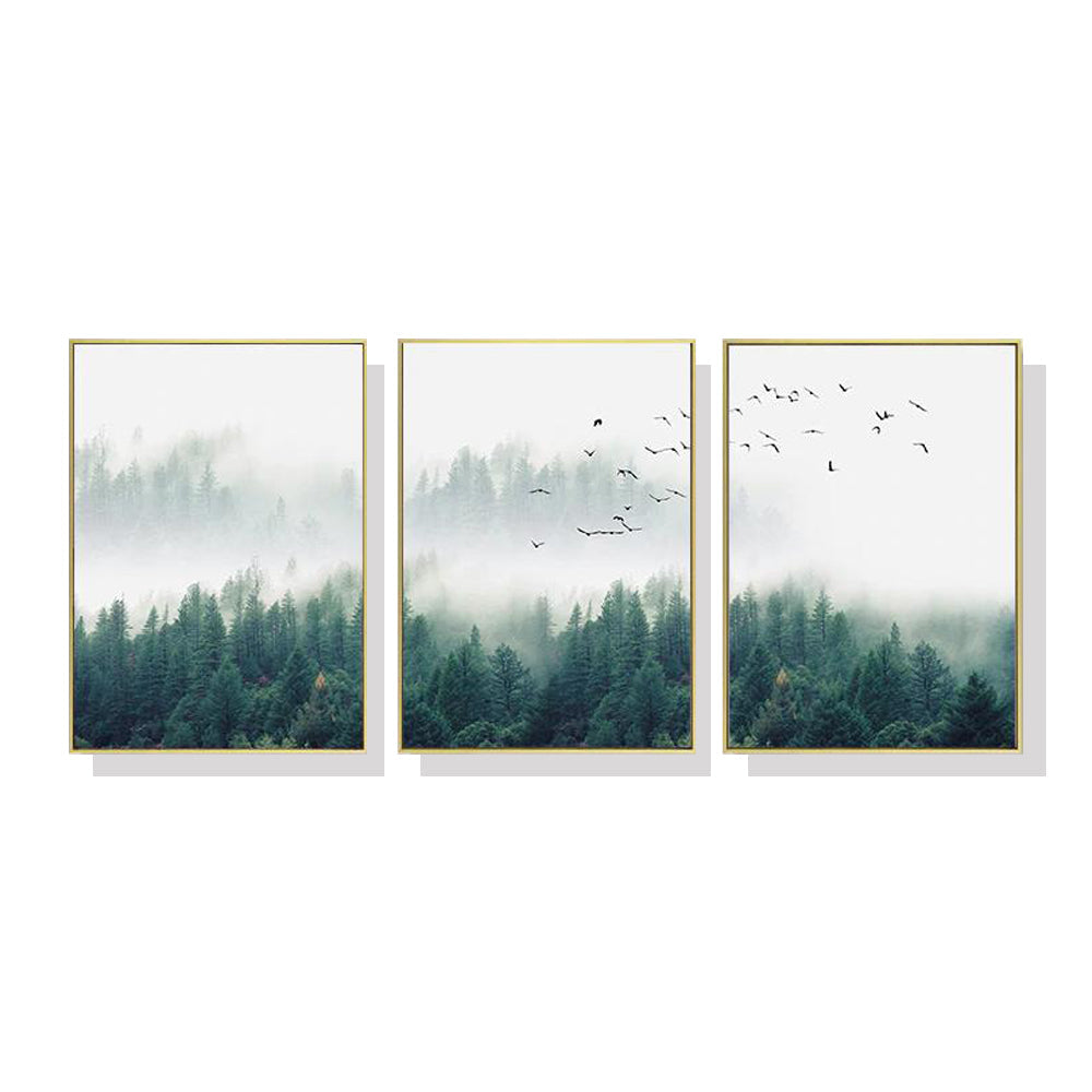 NNEDSZ Wall Art 50cmx70cm Mystical Forest  3 Sets Gold Frame Canvas-1