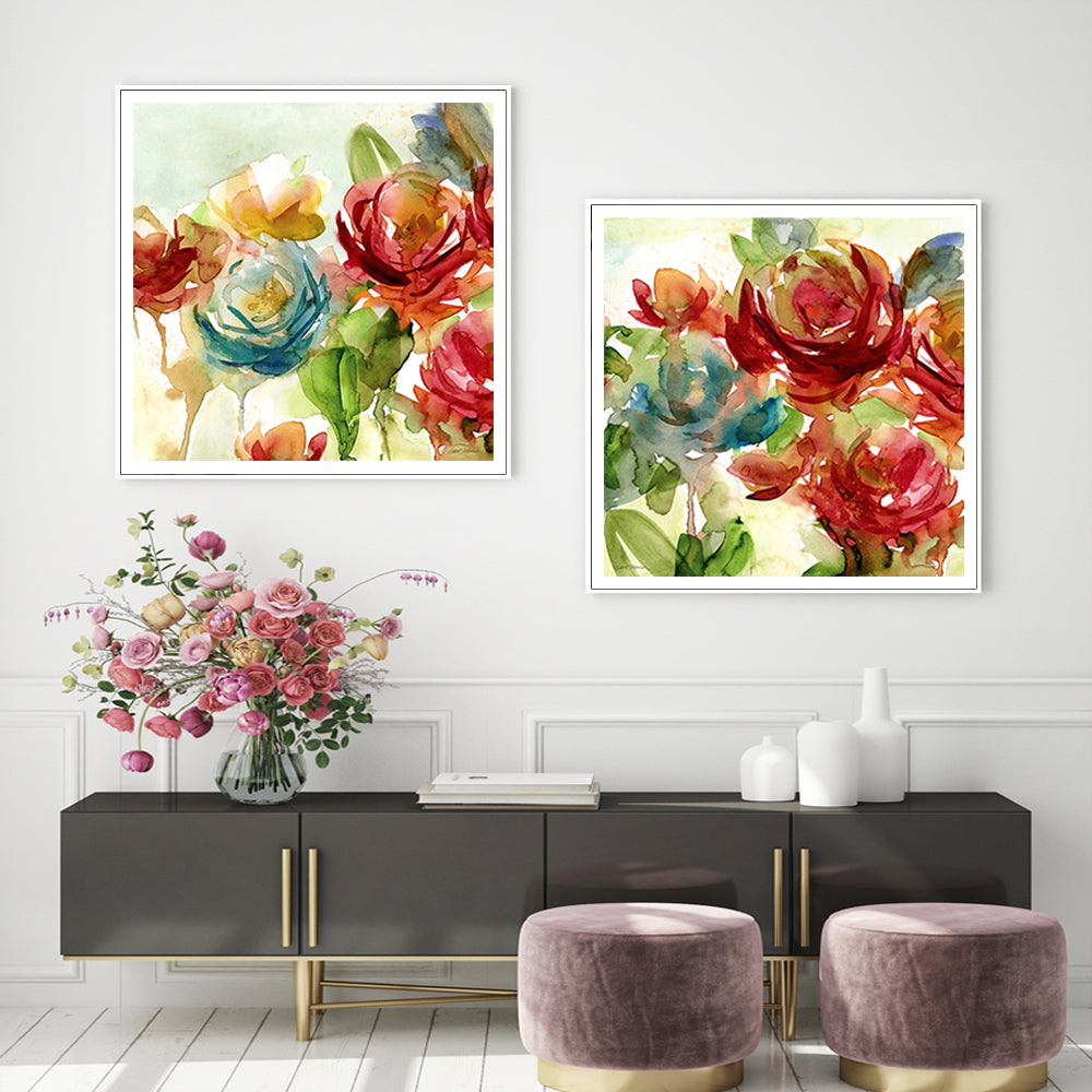 NNEDSZ Wall Art 70cmx70cm Rosewater Garden By Carol Robinson 2 Sets White Frame Canvas-1