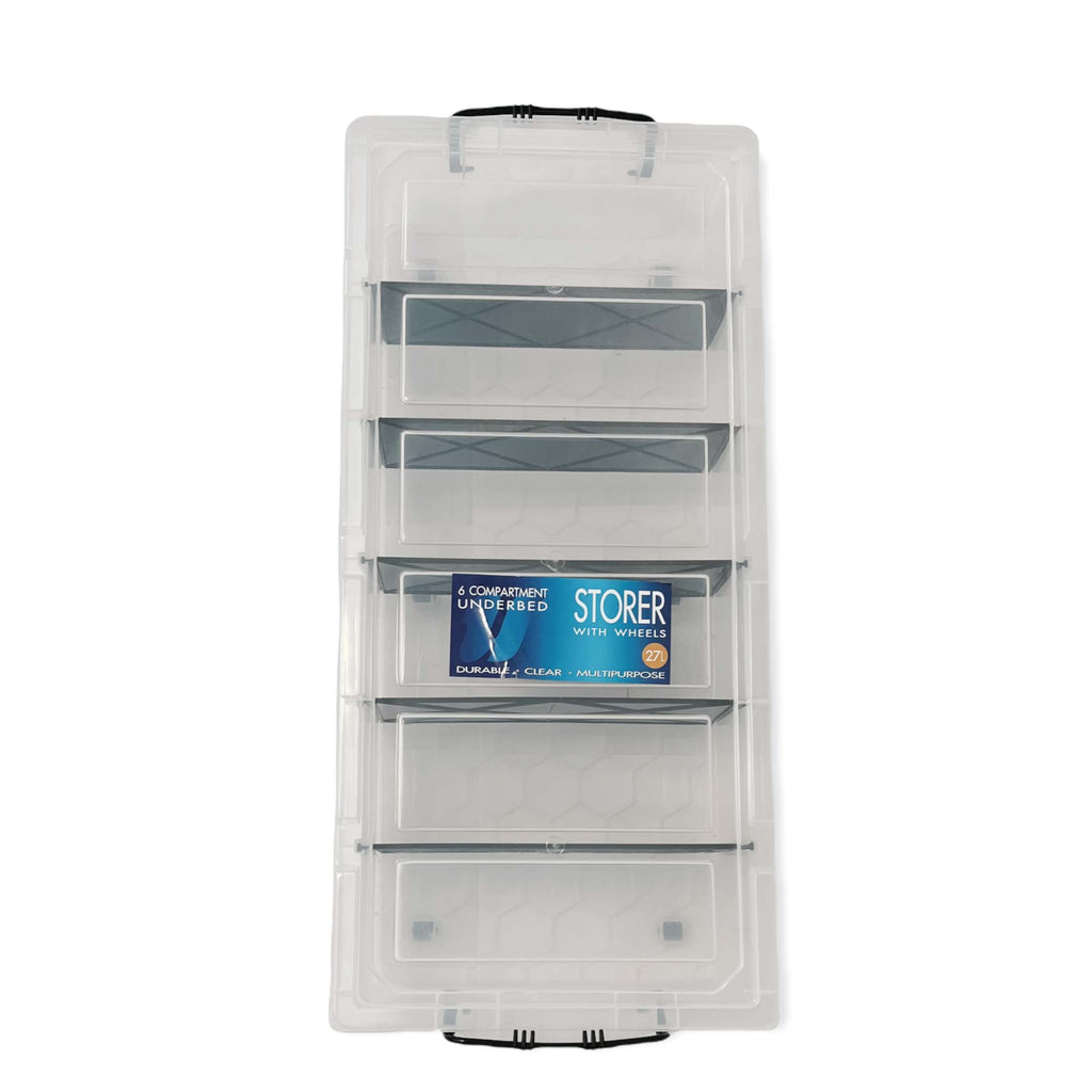 NNEDSZ Under Bed 6 Compartment Storer with Wheels 27L Container Tub Storage Unit-2