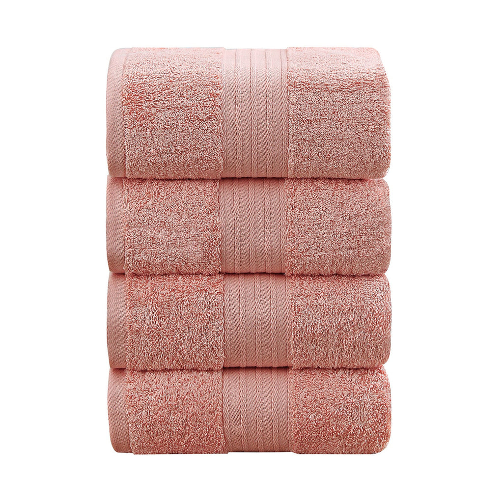 NNEDSZ 4 Piece Cotton Bath Towels Set - Coral-0