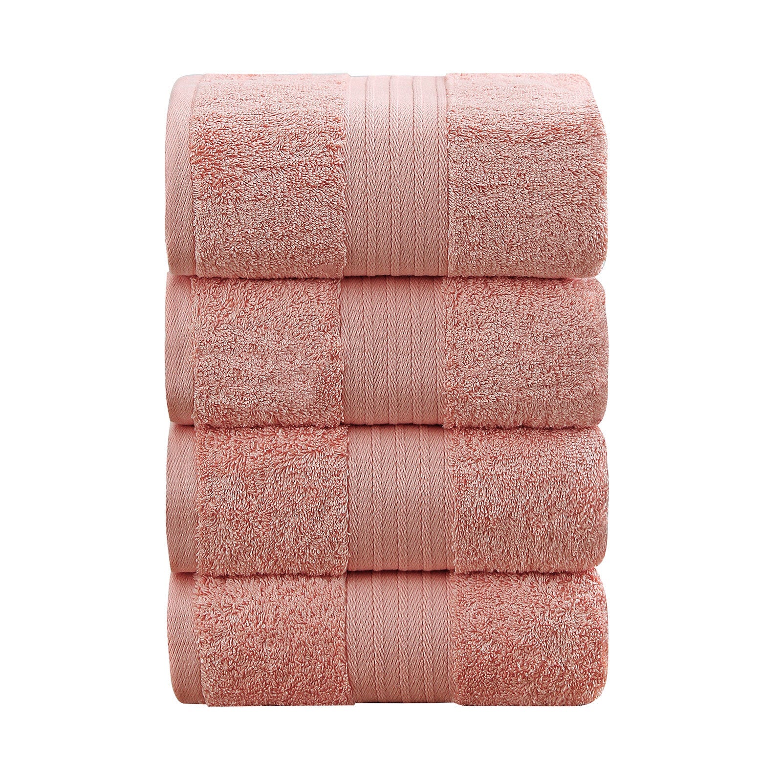NNEDSZ 4 Piece Cotton Bath Towels Set - Coral-0