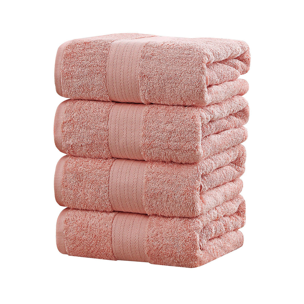 NNEDSZ 4 Piece Cotton Bath Towels Set - Coral-1