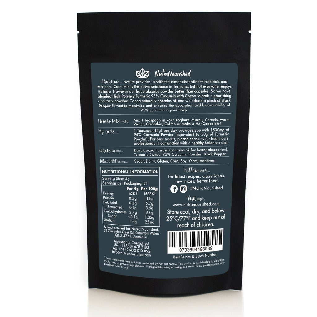 95% Curcumin Extract Cocoa Flavour | Organic Turmeric Black Pepper 125g-4