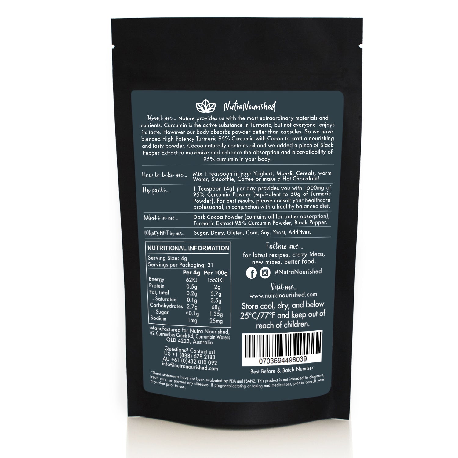 95% Curcumin Extract Cocoa Flavour | Organic Turmeric Black Pepper 125g-4